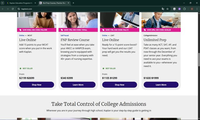 Kaplan checkout page showing Kaplan promo code box | Screenshot taken by SimplyCodes community member on Aug 15, 2025