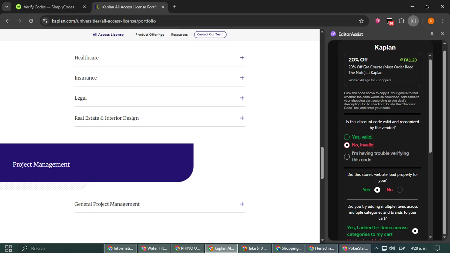 Kaplan promo code screenshot showing code FALL20 applied at Kaplan checkout page. Uploaded by SimplyCodes community member ShieldMaestro9172 on Aug 23, 2025
