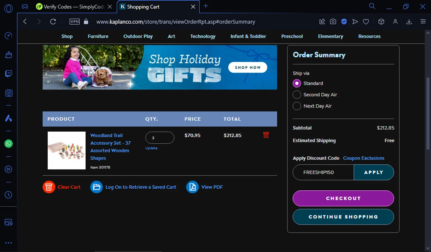 Kaplan Early Learning Company checkout page showing Kaplan Early Learning Company promo code box | Screenshot taken by SimplyCodes community member on Nov 1, 2024
