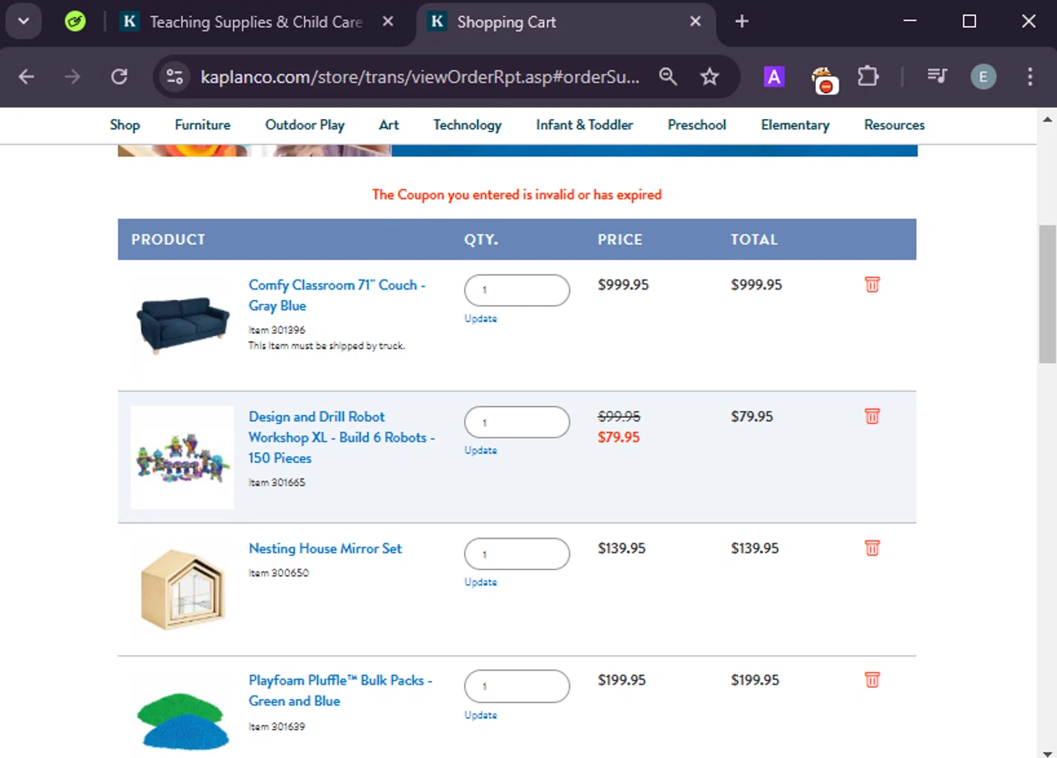 Kaplan Early Learning Company promo code screenshot showing code TAKE30 applied at Kaplan Early Learning Company checkout page. Uploaded by SimplyCodes community member LuckyExpert7689 on Mar 7, 2025