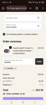 SAMIRA coupon verification screenshot