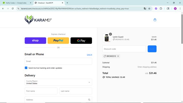 KaraMD checkout page showing KaraMD discount code box | Screenshot taken by SimplyCodes community member on Sep 6, 2025