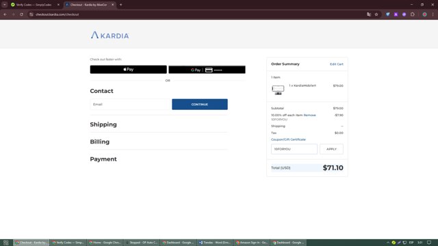 Kardia checkout page showing Kardia discount code box | Screenshot taken by SimplyCodes community member on Sep 8, 2025