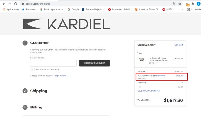 Kardiel checkout page showing Kardiel coupon code box | Screenshot taken by SimplyCodes community member on Sep 8, 2021