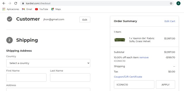 Kardiel checkout page showing Kardiel coupon code box | Screenshot taken by SimplyCodes community member on Mar 11, 2021