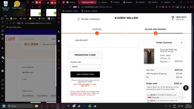 Karen Millen checkout page showing Karen Millen promo code box | Screenshot taken by SimplyCodes community member on Sep 15, 2025
