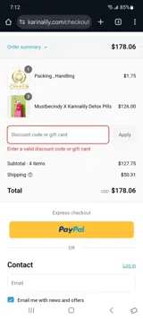 Karina Lily coupon verification screenshot