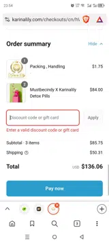 Karina Lily coupon verification screenshot