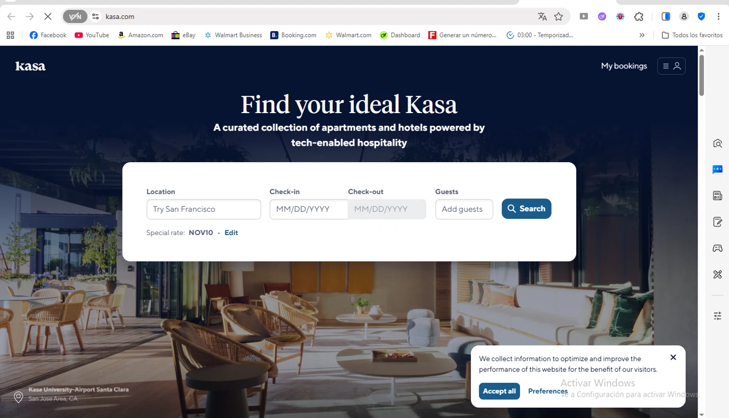 Kasa promo code screenshot showing code NOV10 applied at Kasa checkout page. Uploaded by SimplyCodes community member FrancyB on Nov 26, 2025