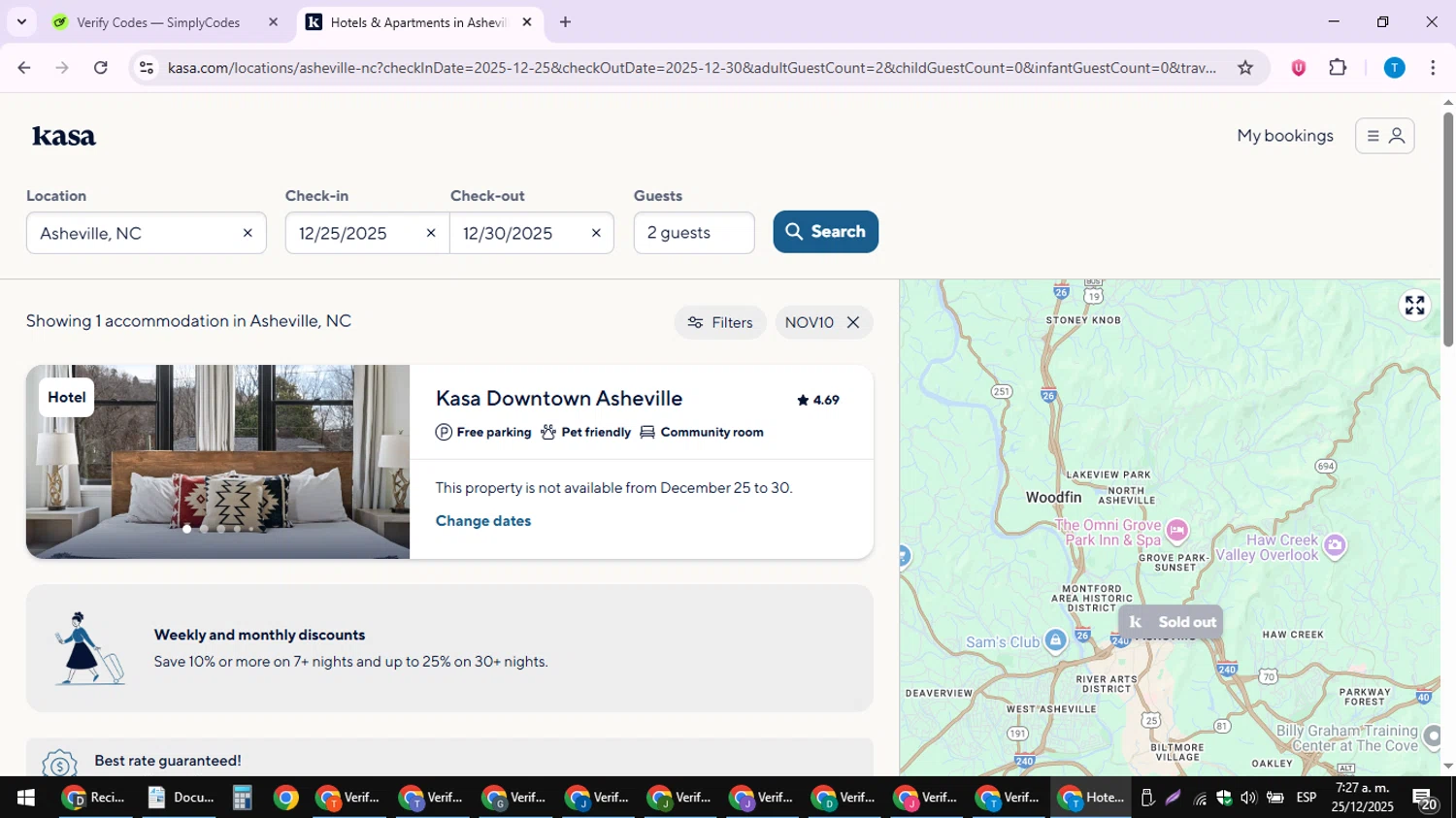 Kasa promo code screenshot showing code NOV10 applied at Kasa checkout page. Uploaded by SimplyCodes community member LuckyPioneer4530 on Dec 25, 2025
