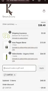 Cart20 coupon verification screenshot