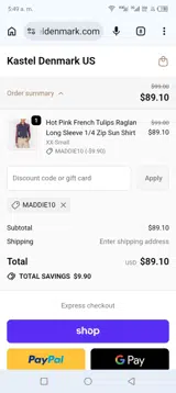 Kastel Denmark US coupon verification screenshot