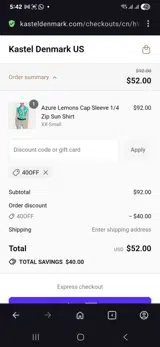 Kastel Denmark US coupon verification screenshot