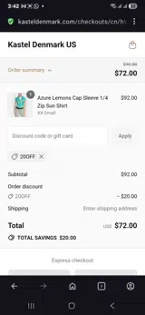 Kastel Denmark US coupon verification screenshot