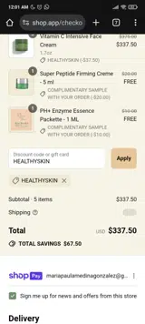 HEALTHYSKIN coupon verification screenshot
