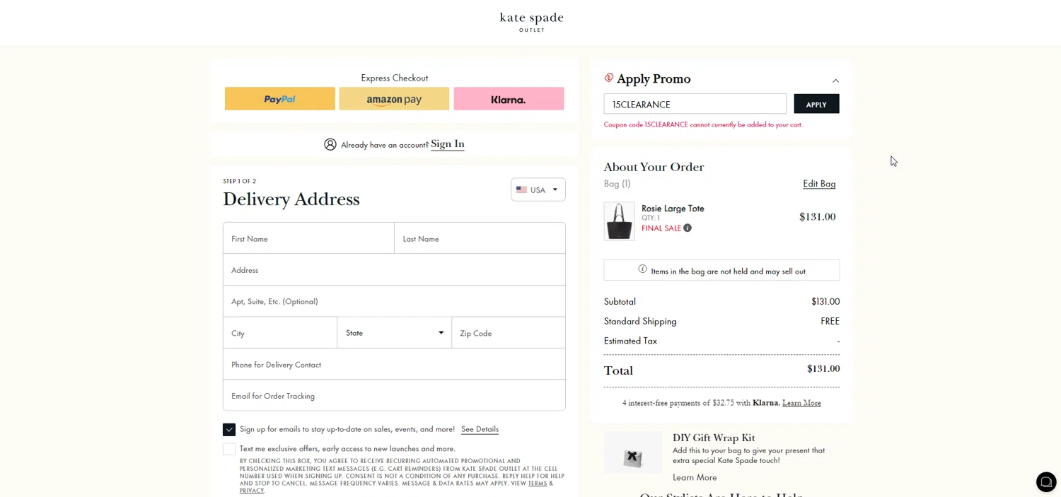 Kate Spade Outlet Coupon Code