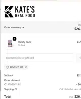 Kate's Real Food coupon verification screenshot