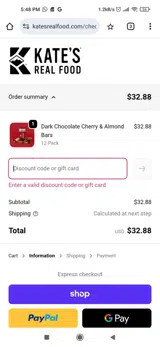 Kate's Real Food coupon verification screenshot