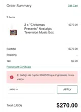 XMAS10 coupon verification screenshot