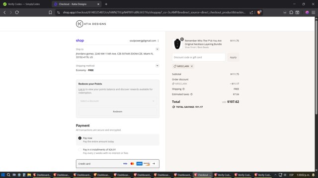 katia designs checkout page showing katia designs coupon code box | Screenshot taken by SimplyCodes community member on Sep 1, 2025