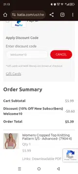 Welcome10 coupon verification screenshot