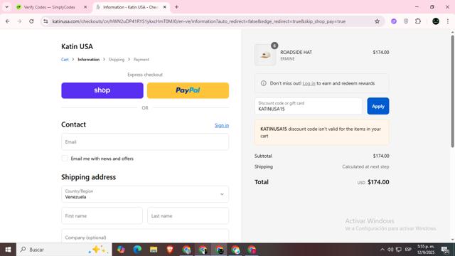 Katin checkout page showing Katin discount code box | Screenshot taken by SimplyCodes community member on Sep 12, 2025