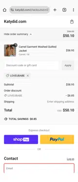 LOVEUBABE coupon verification screenshot