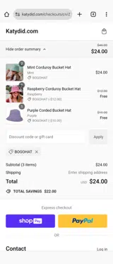 BOGOHAT coupon verification screenshot