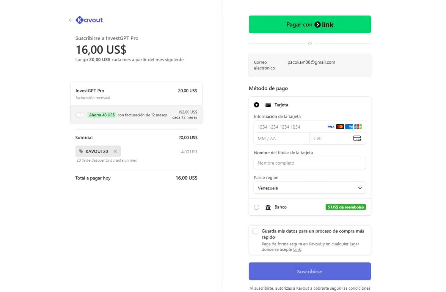 Kavout promo code screenshot showing code KAVOUT20 applied at Kavout checkout page. Uploaded by SimplyCodes community member ivantorres on Oct 14, 2025