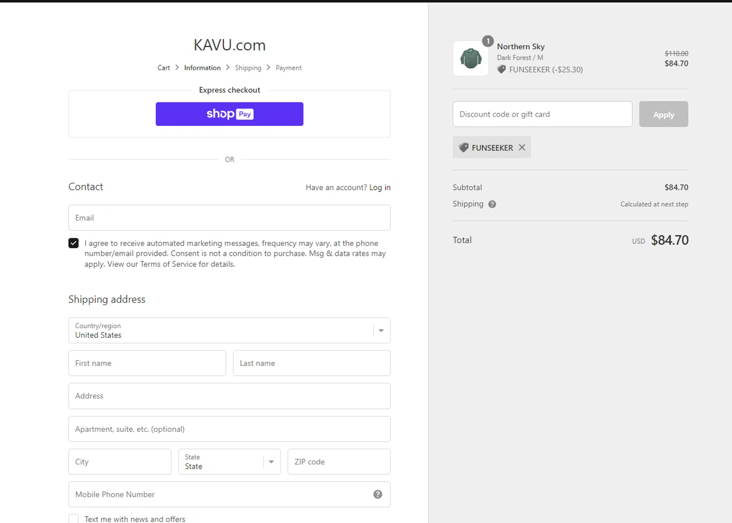 where to use KAVU promo code box