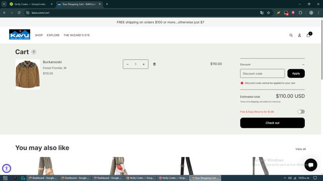 Kavu checkout page showing Kavu discount code box | Screenshot taken by SimplyCodes community member on Sep 12, 2025