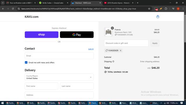 Kavu checkout page showing Kavu discount code box | Screenshot taken by SimplyCodes community member on Aug 30, 2025