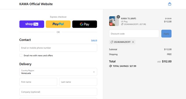 Kawa checkout page showing Kawa promo code box | Screenshot taken by SimplyCodes community member on Aug 25, 2025