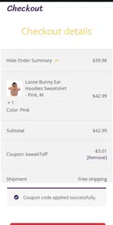 KAWAII7OFF coupon verification screenshot