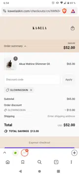 GLOWINGSKIN coupon verification screenshot