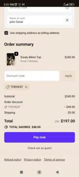 THEHEAT coupon verification screenshot