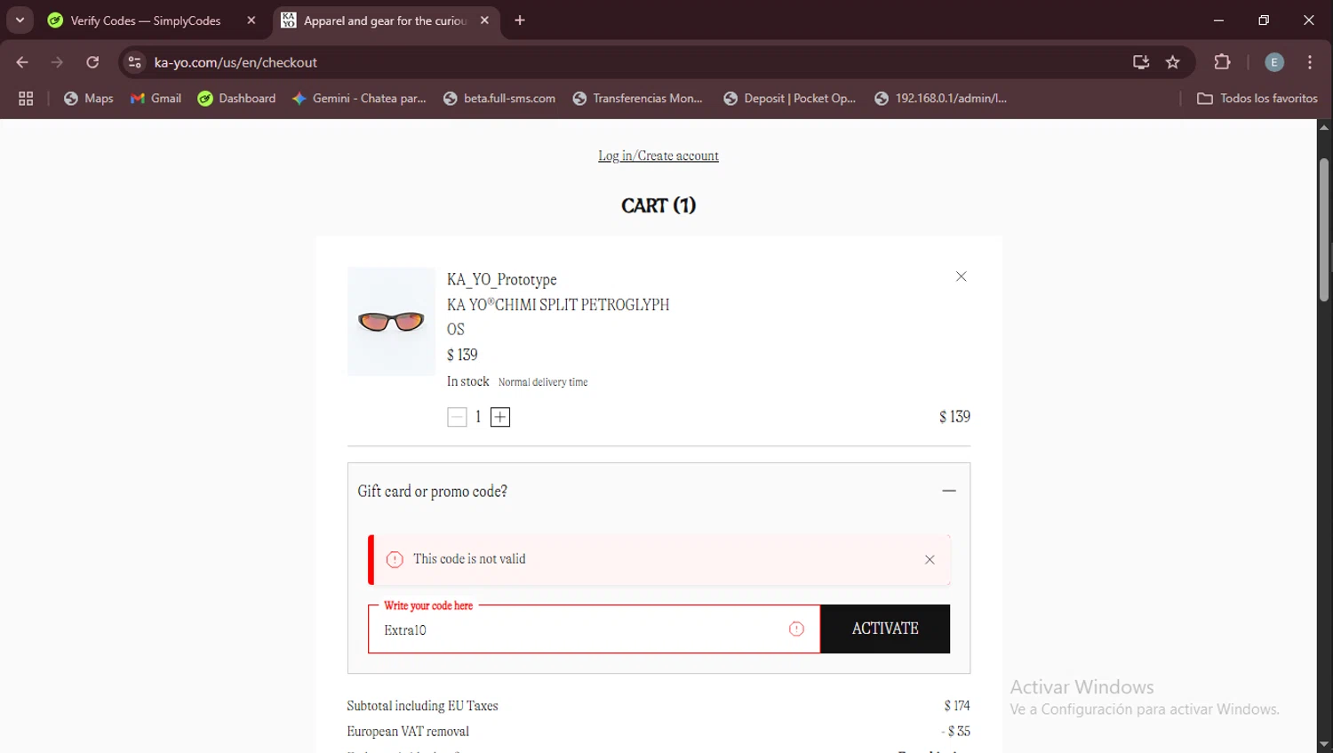 KA-YO promo code screenshot showing code Extra10 applied at KA-YO checkout page. Uploaded by SimplyCodes community member Esteban on Aug 10, 2025