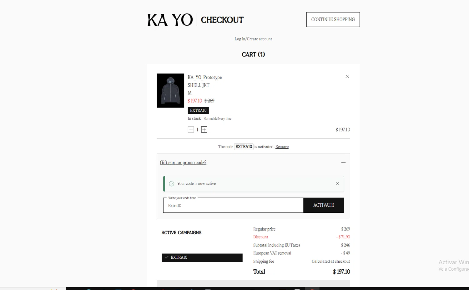 KA-YO checkout page showing KA-YO promo code box | Screenshot taken by SimplyCodes community member on Feb 25, 2026