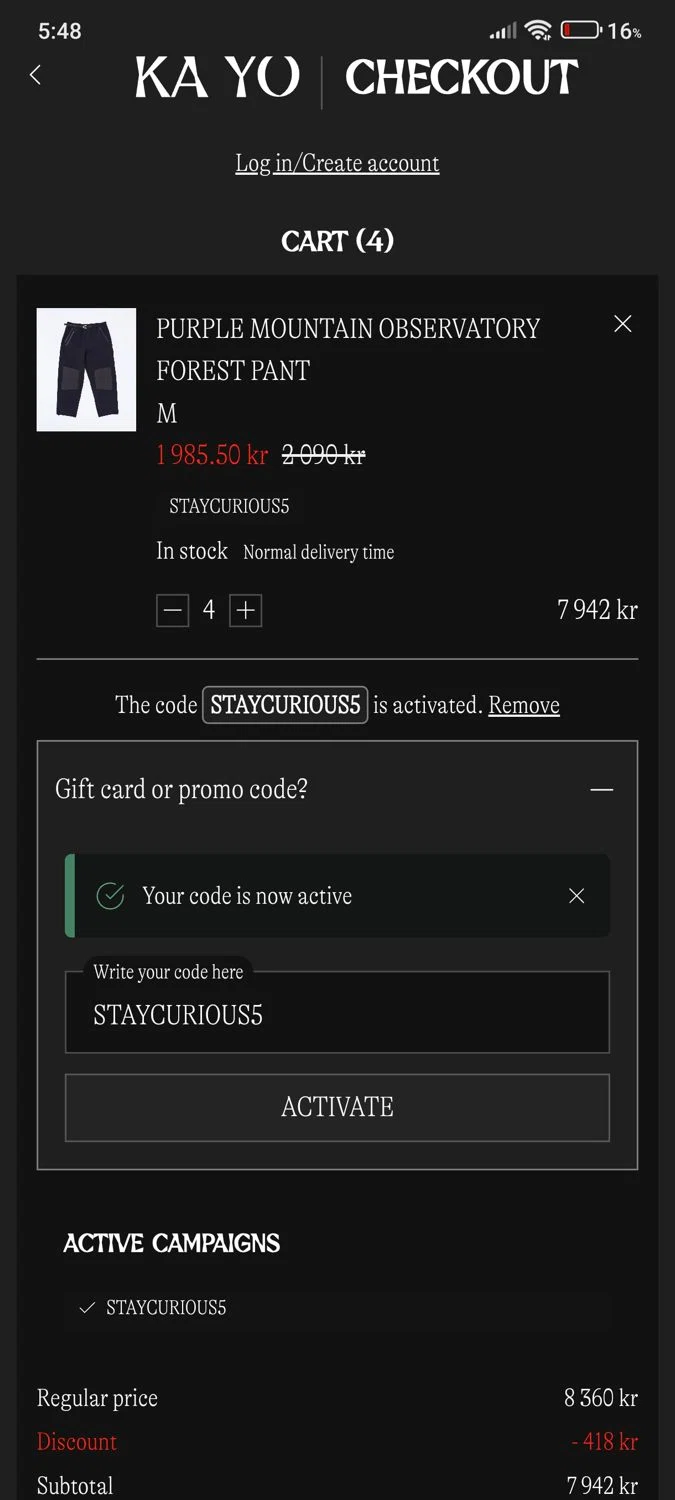 KA-YO checkout page showing KA-YO promo code box | Screenshot taken by SimplyCodes community member on Apr 10, 2025