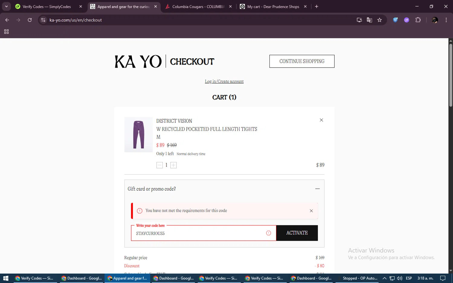 KA-YO promo code screenshot showing code STAYCURIOUS5 applied at KA-YO checkout page. Uploaded by SimplyCodes community member ExtraordinaryVirtuoso6801 on Jun 6, 2025