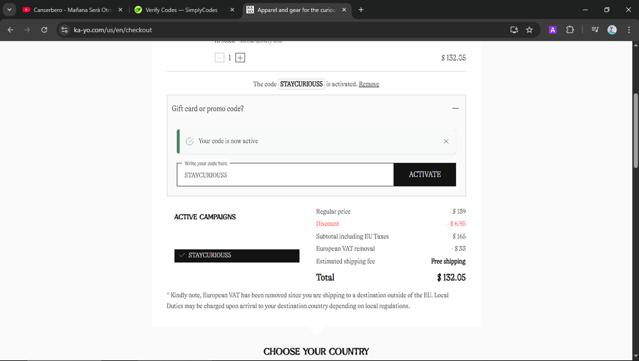 KA-YO checkout page showing KA-YO promo code box | Screenshot taken by SimplyCodes community member on Jun 24, 2025