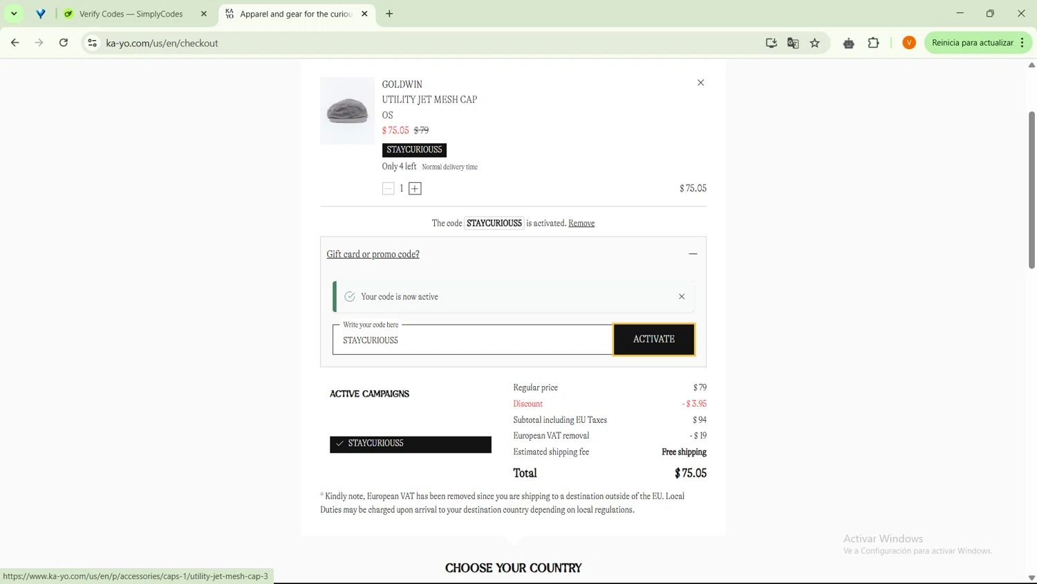 KA-YO checkout page showing KA-YO promo code box | Screenshot taken by SimplyCodes community member on Apr 10, 2025