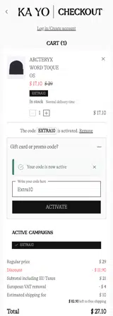 Extra10 coupon verification screenshot