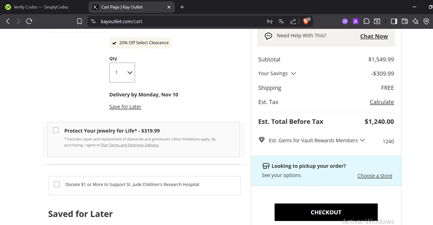 KayOutlet checkout page showing KayOutlet promo code box | Screenshot taken by SimplyCodes community member on Oct 24, 2025