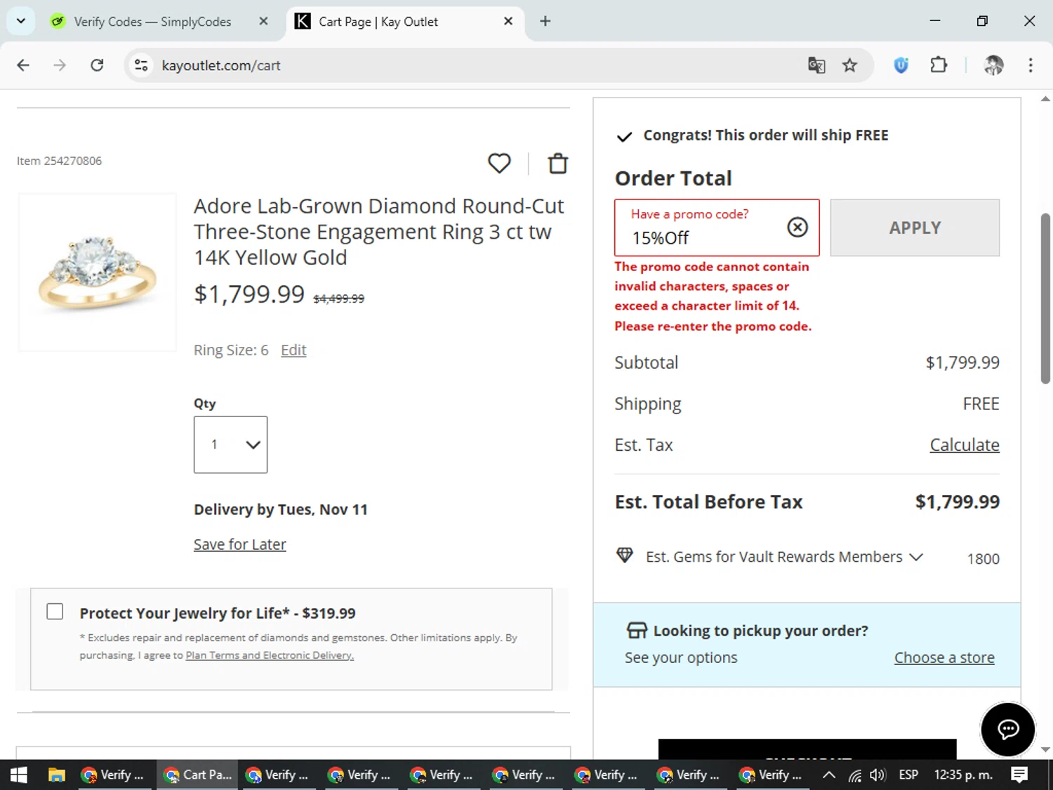 KayOutlet promo code screenshot showing code 15%Off applied at KayOutlet checkout page. Uploaded by SimplyCodes community member CleverLegend6607 on Oct 25, 2025