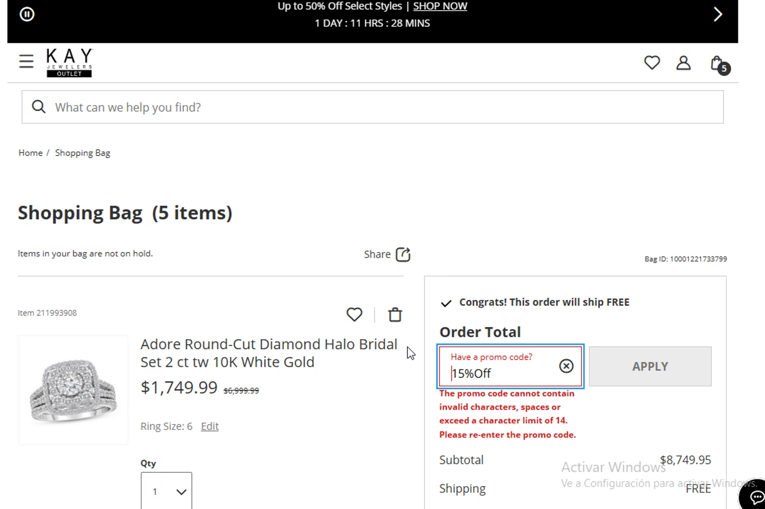 KayOutlet promo code screenshot showing code 15%Off applied at KayOutlet checkout page. Uploaded by SimplyCodes community member ligthYA on Oct 25, 2025