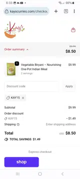 KAY15 coupon verification screenshot
