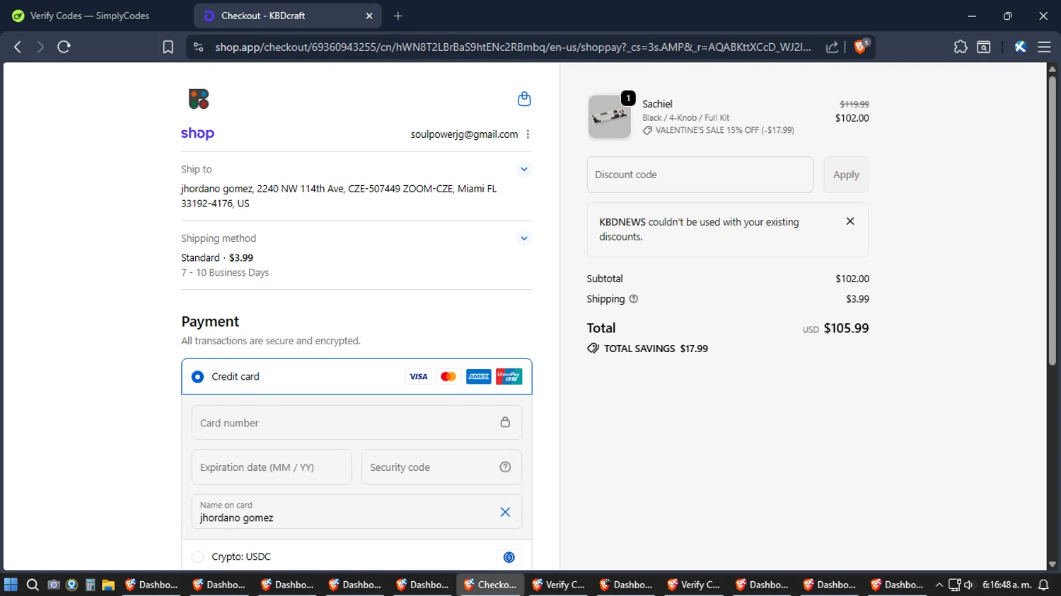 KBDcraft checkout page showing KBDcraft discount code box | Screenshot taken by SimplyCodes community member on Feb 6, 2026