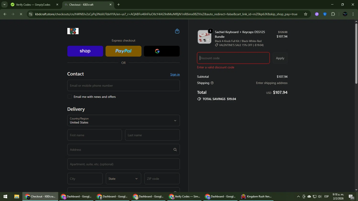 KBDcraft discount code screenshot showing code soapuuwu applied at KBDcraft checkout page. Uploaded by SimplyCodes community member CarmenVGR on Feb 2, 2026