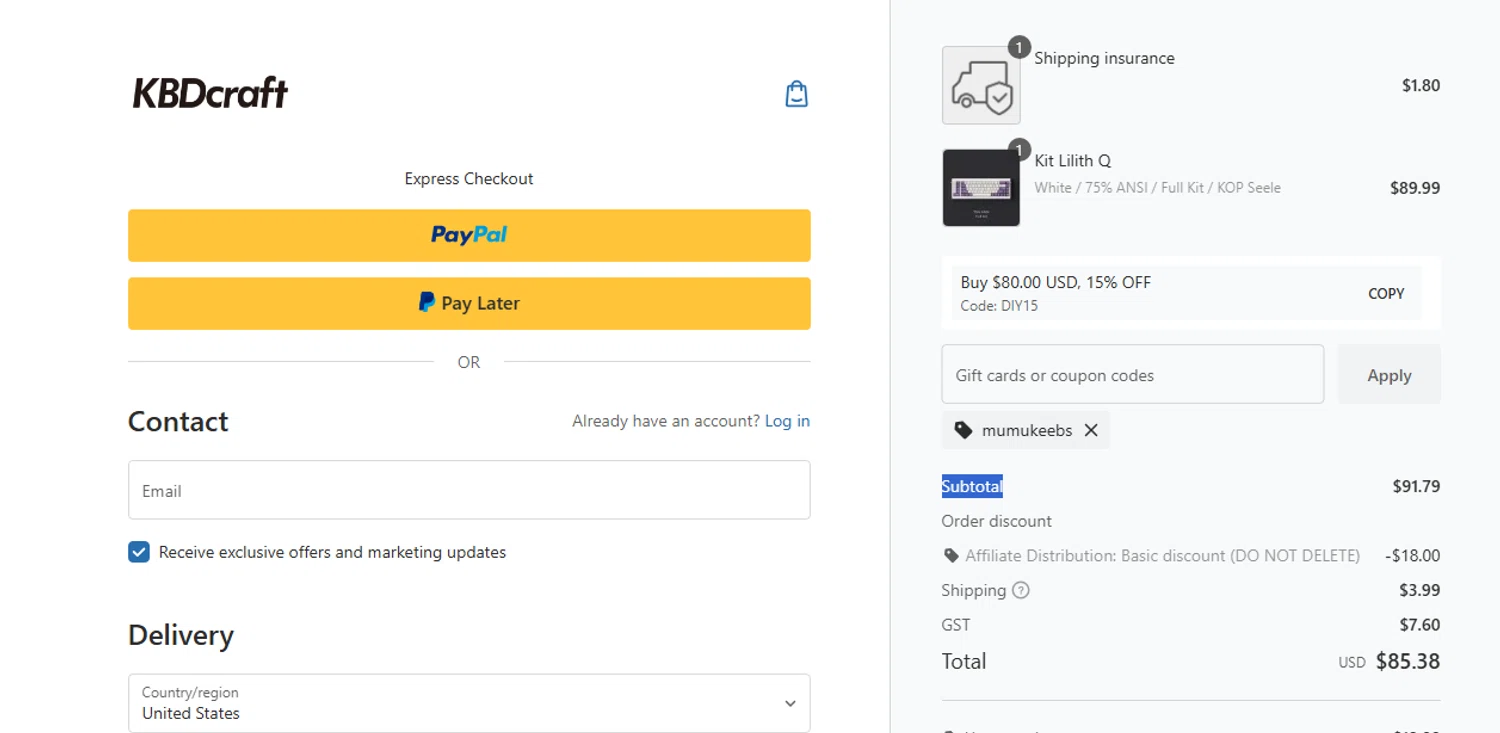 KBDcraft discount code screenshot showing code MUMUKEEBS applied at KBDcraft checkout page. Uploaded by SimplyCodes community member shark12 on Sep 28, 2025